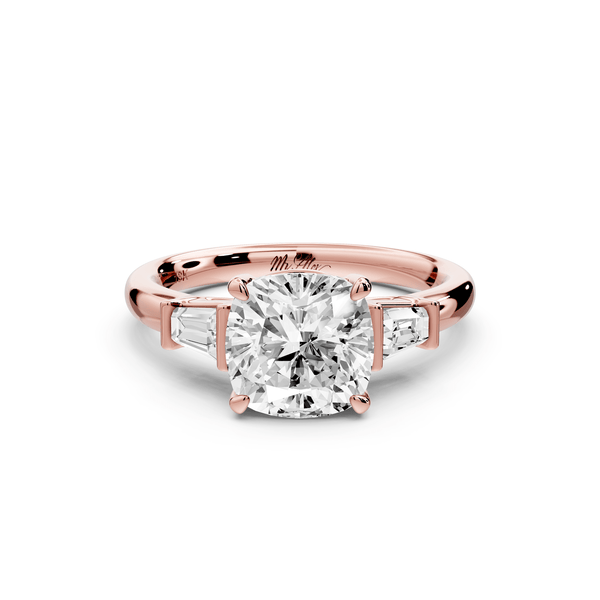 Naomi - 2ct 14k rose gold cushion diamond with Tapered Baguettes side stones Engagement Ring - Mr. Alex Jewelry