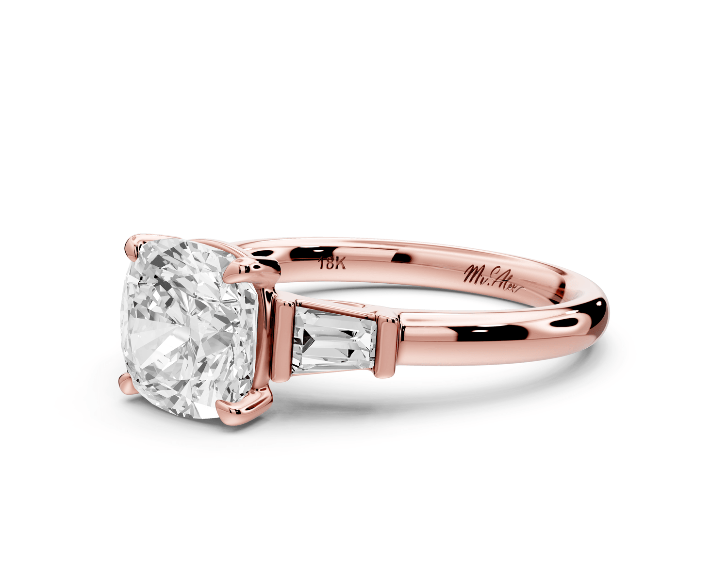 Naomi - 2ct 14k rose gold cushion diamond with Tapered Baguettes side stones Engagement Ring - Mr. Alex Jewelry