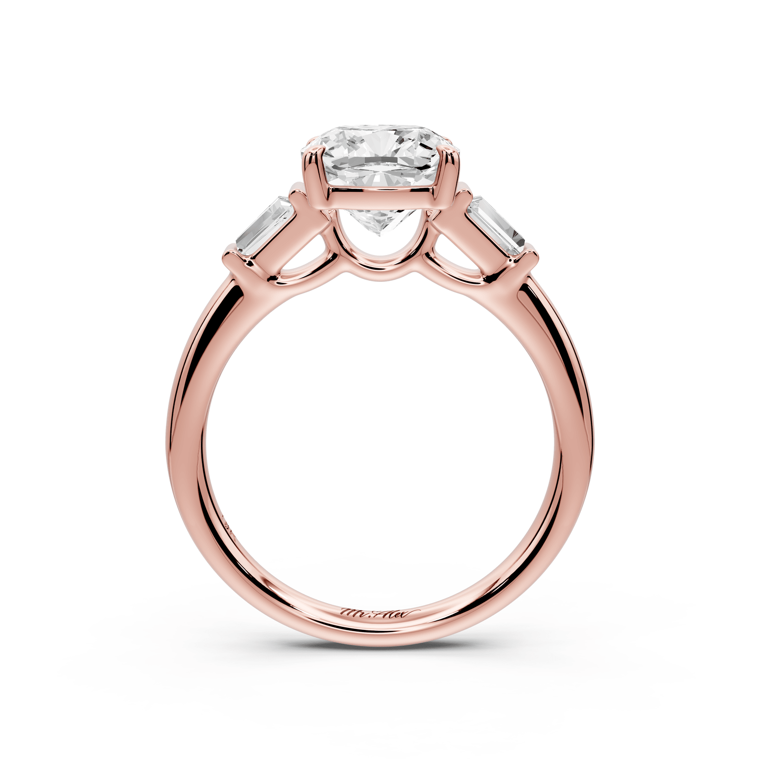 Naomi - 2ct 14k rose gold cushion diamond with Tapered Baguettes side stones Engagement Ring - Mr. Alex Jewelry