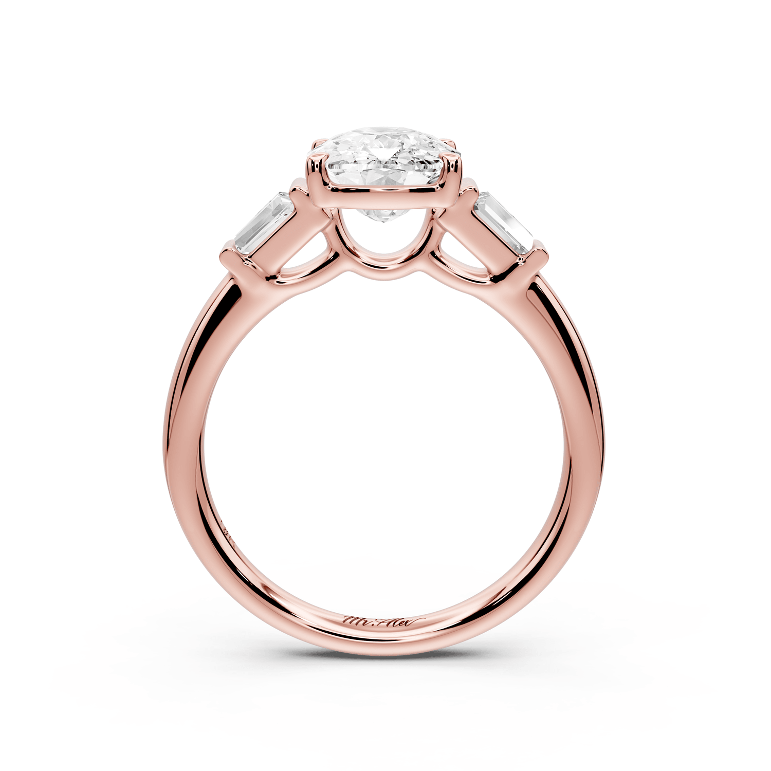 Naomi - 2ct 14k rose gold ecushion diamond with Tapered Baguettes side stones Engagement Ring - Mr. Alex Jewelry