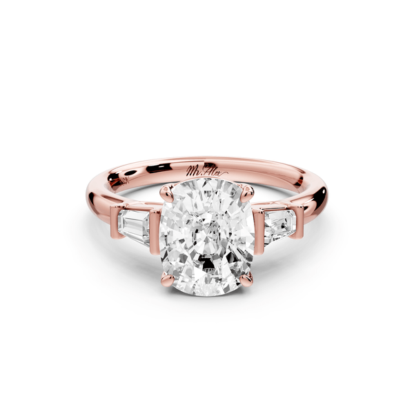 Naomi - 2ct 14k rose gold ecushion diamond with Tapered Baguettes side stones Engagement Ring - Mr. Alex Jewelry