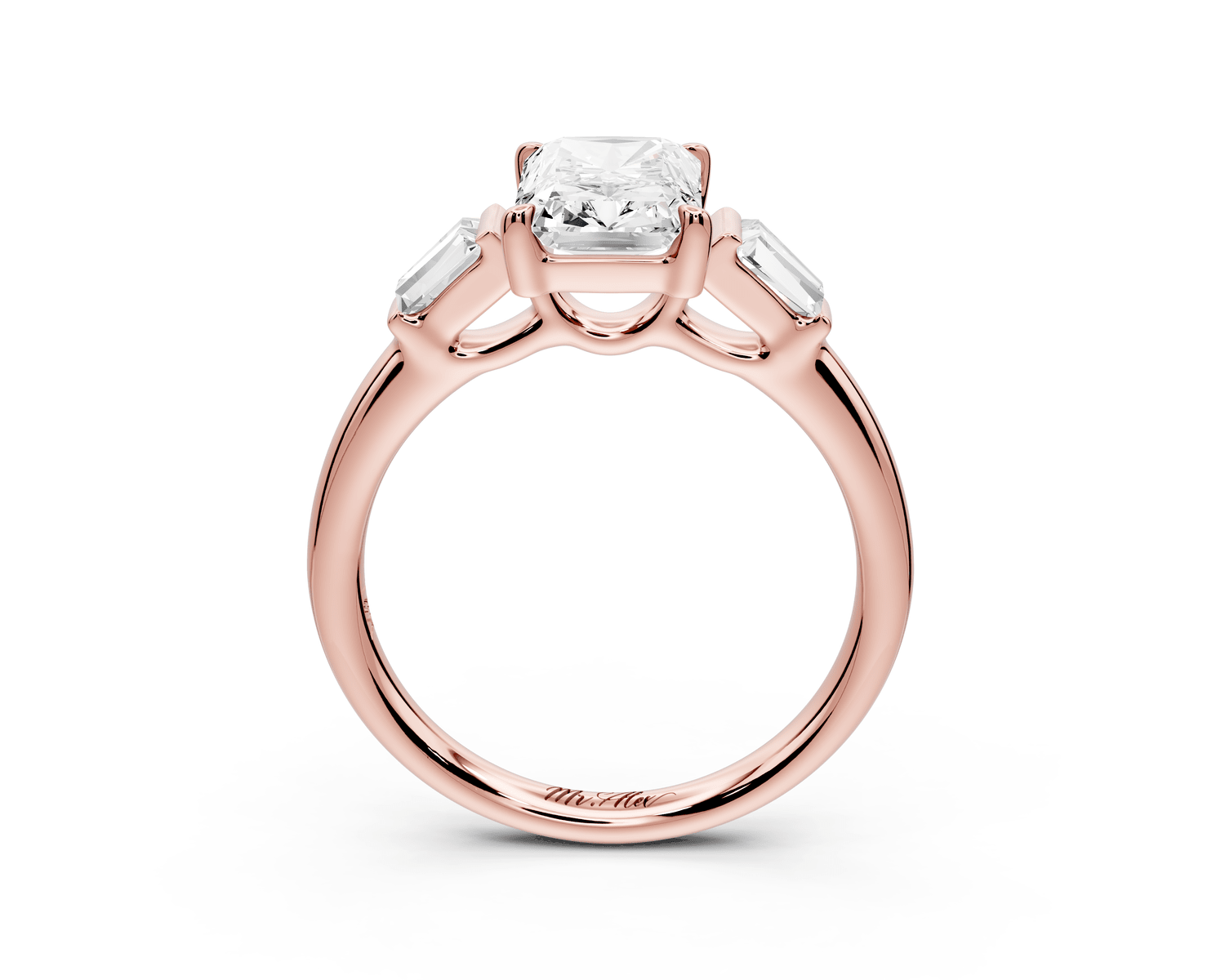Naomi - 2ct 14k rose gold radiant diamond with Tapered Baguettes side stones Engagement Ring - Mr. Alex Jewelry