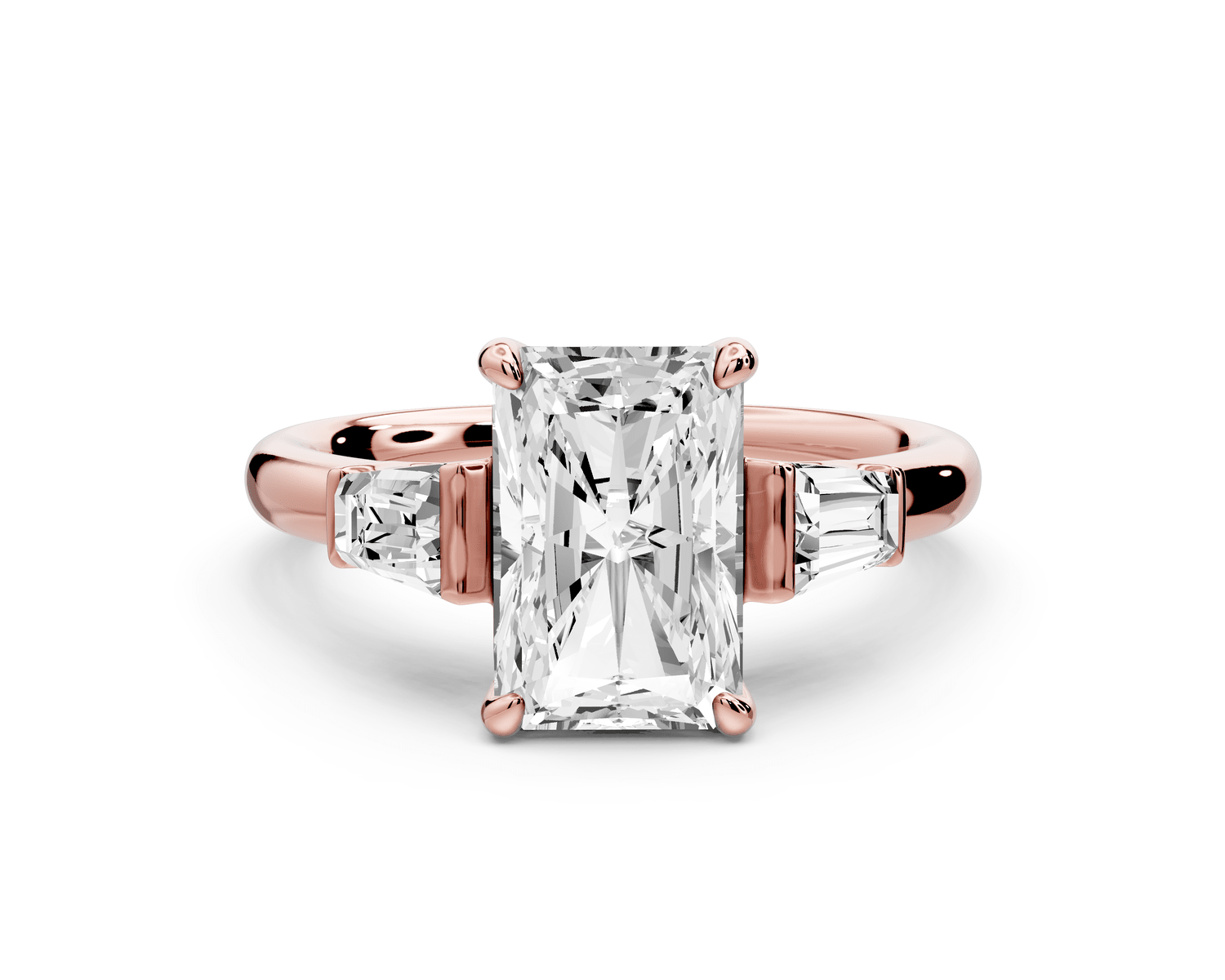 Naomi - 2ct 14k rose gold radiant diamond with Tapered Baguettes side stones Engagement Ring - Mr. Alex Jewelry