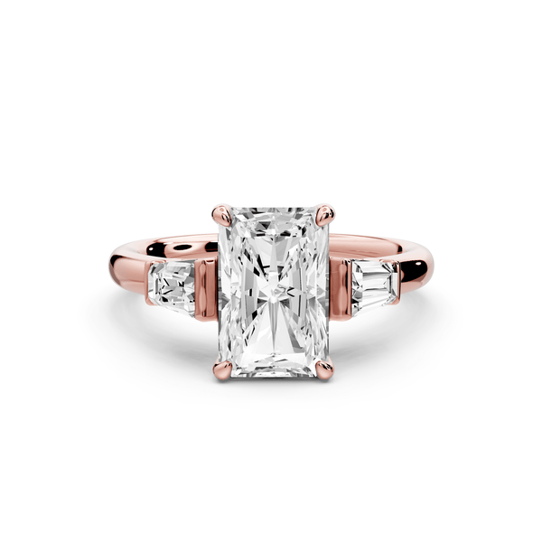 Naomi - 2ct 14k rose gold radiant diamond with Tapered Baguettes side stones Engagement Ring - Mr. Alex Jewelry
