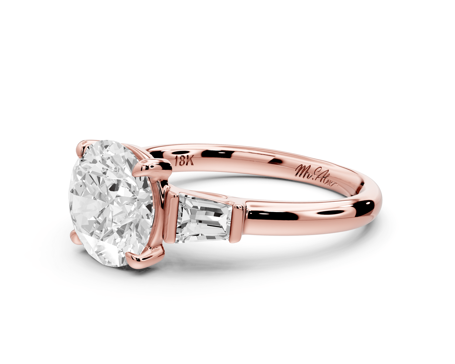 Naomi - 2ct 14k rose gold round diamond with Tapered Baguettes side stones Engagement Ring - Mr. Alex Jewelry