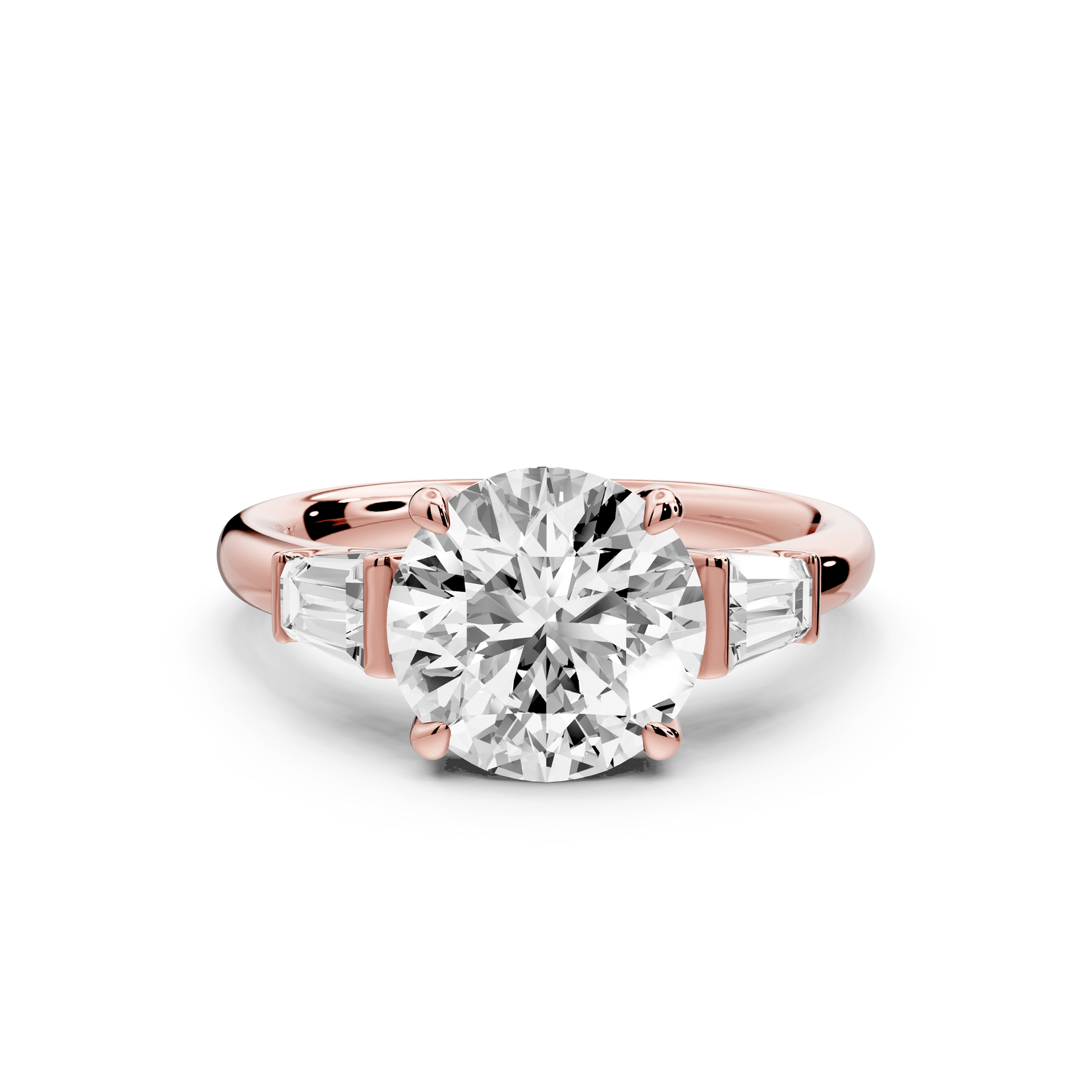 Naomi - 2ct 14k rose gold round diamond with Tapered Baguettes side stones Engagement Ring - Mr. Alex Jewelry