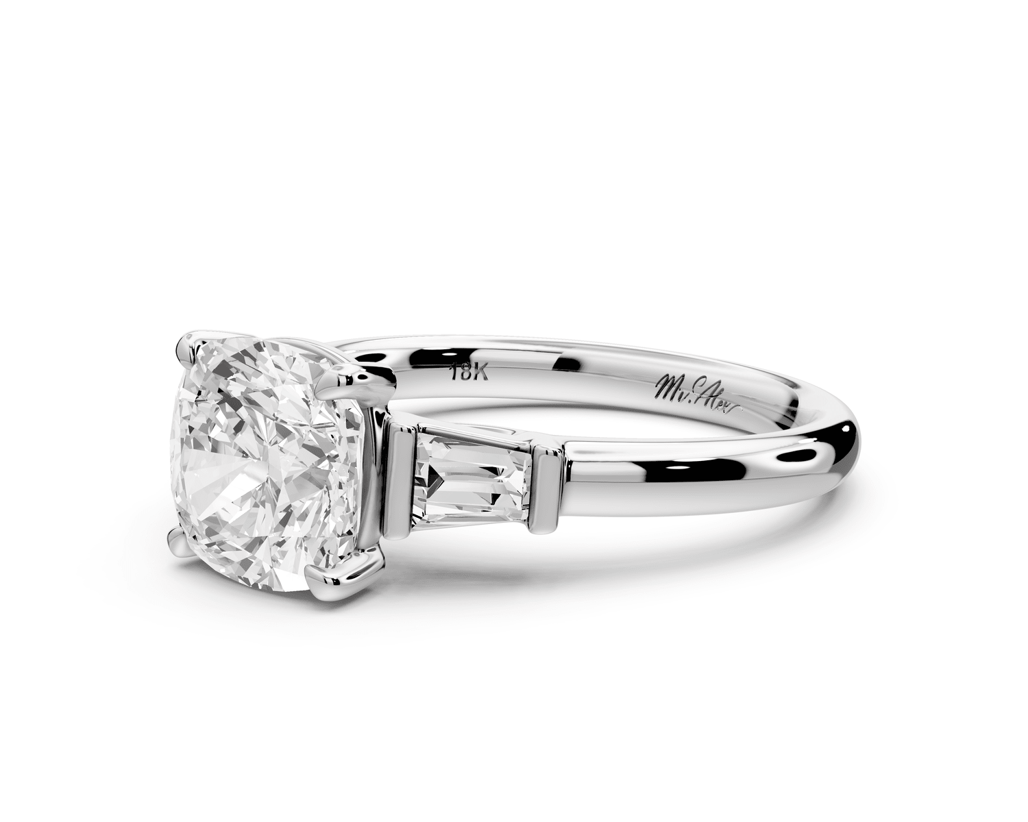 Naomi - 2ct 14k white gold cushion diamond with Tapered Baguettes side stones Engagement Ring - Mr. Alex Jewelry