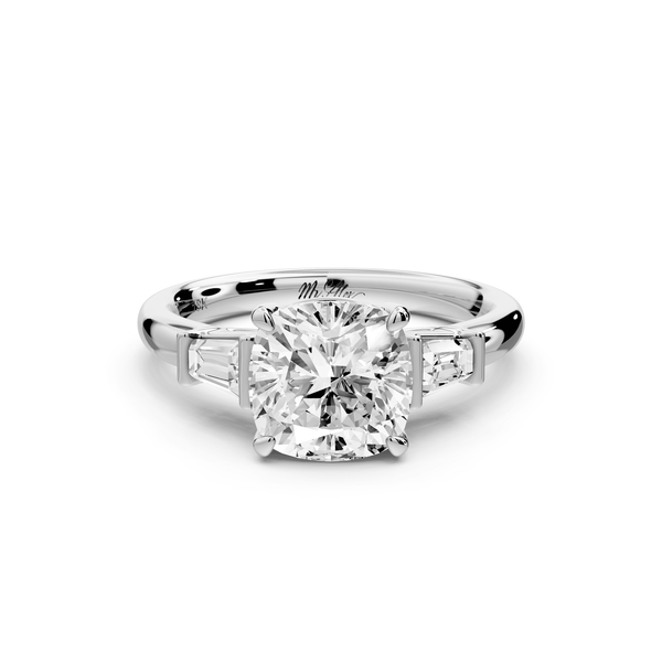 Naomi - 2ct 14k white gold cushion diamond with Tapered Baguettes side stones Engagement Ring - Mr. Alex Jewelry