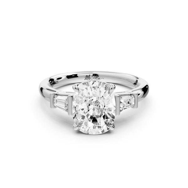 Naomi - 2ct 14k white gold ecushion diamond with Tapered Baguettes side stones Engagement Ring - Mr. Alex Jewelry