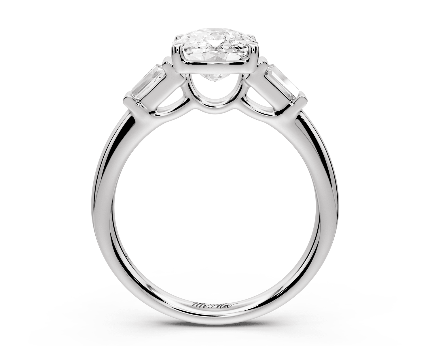 Naomi - 2ct 14k white gold ecushion diamond with Tapered Baguettes side stones Engagement Ring - Mr. Alex Jewelry
