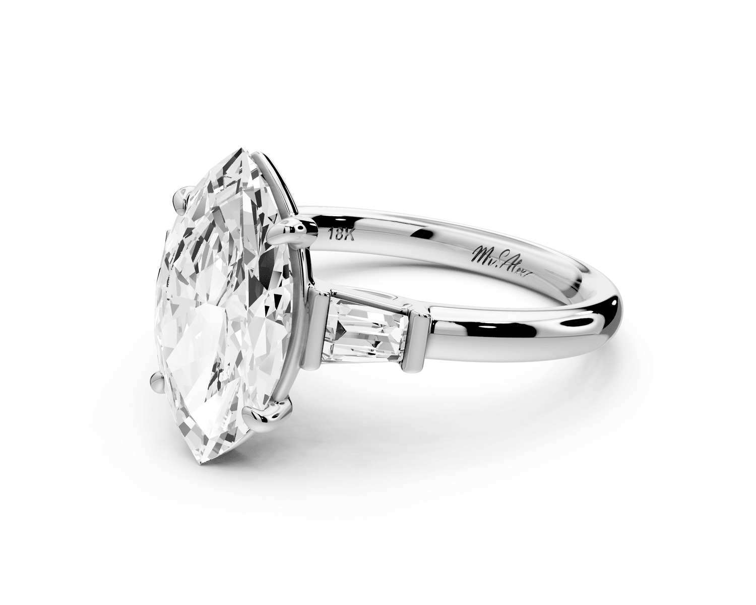 Naomi - 2ct 14k white gold marquise diamond with Tapered Baguettes side stones Engagement Ring - Mr. Alex Jewelry