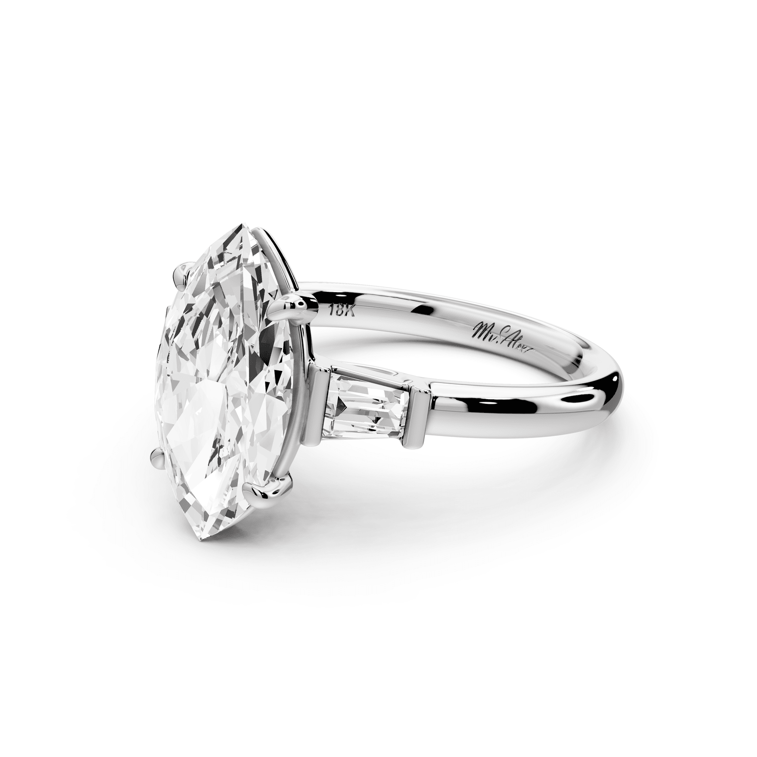 Naomi - 2ct 14k white gold marquise diamond with Tapered Baguettes side stones Engagement Ring - Mr. Alex Jewelry