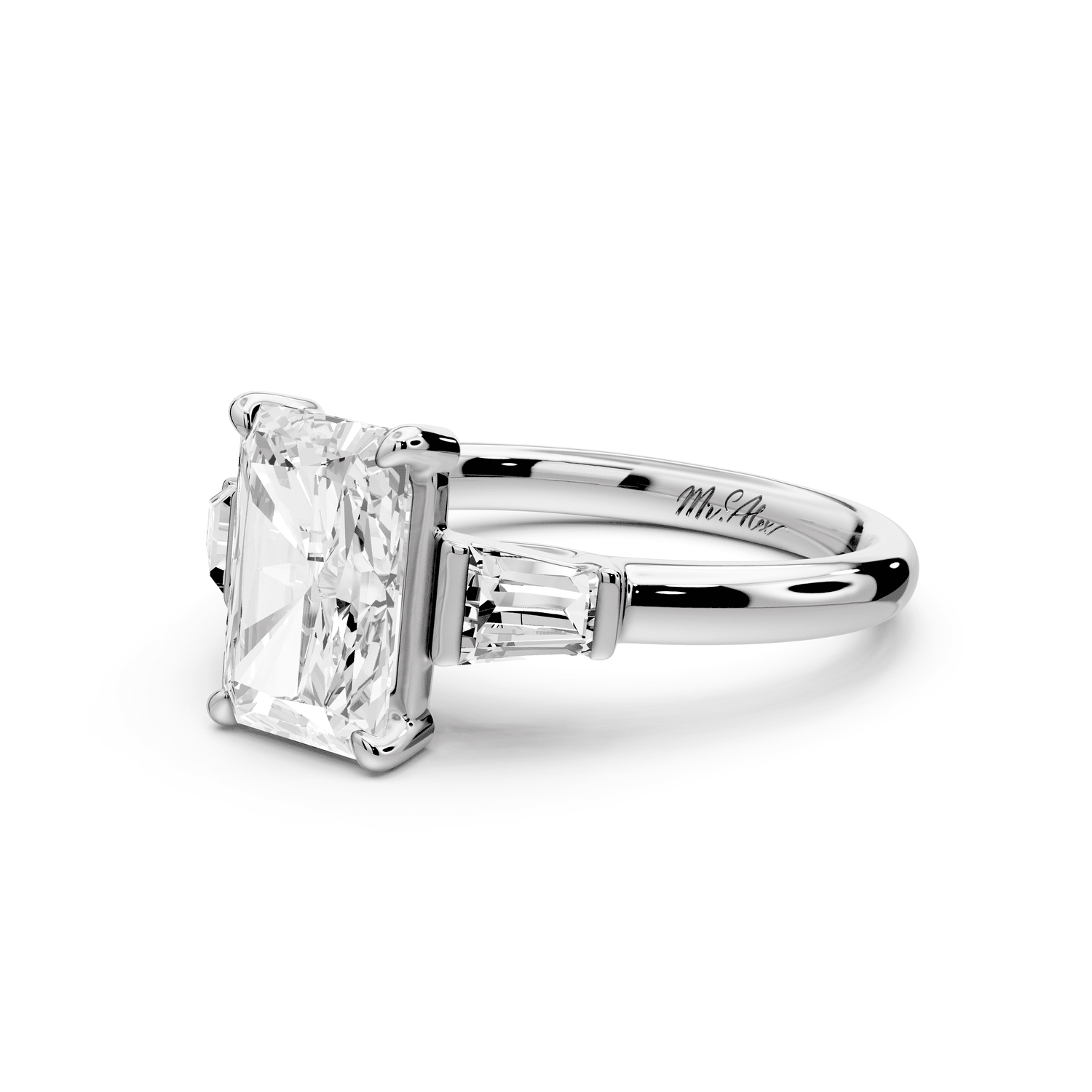Naomi - 2ct 14k white gold radiant diamond with Tapered Baguettes side stones Engagement Ring - Mr. Alex Jewelry