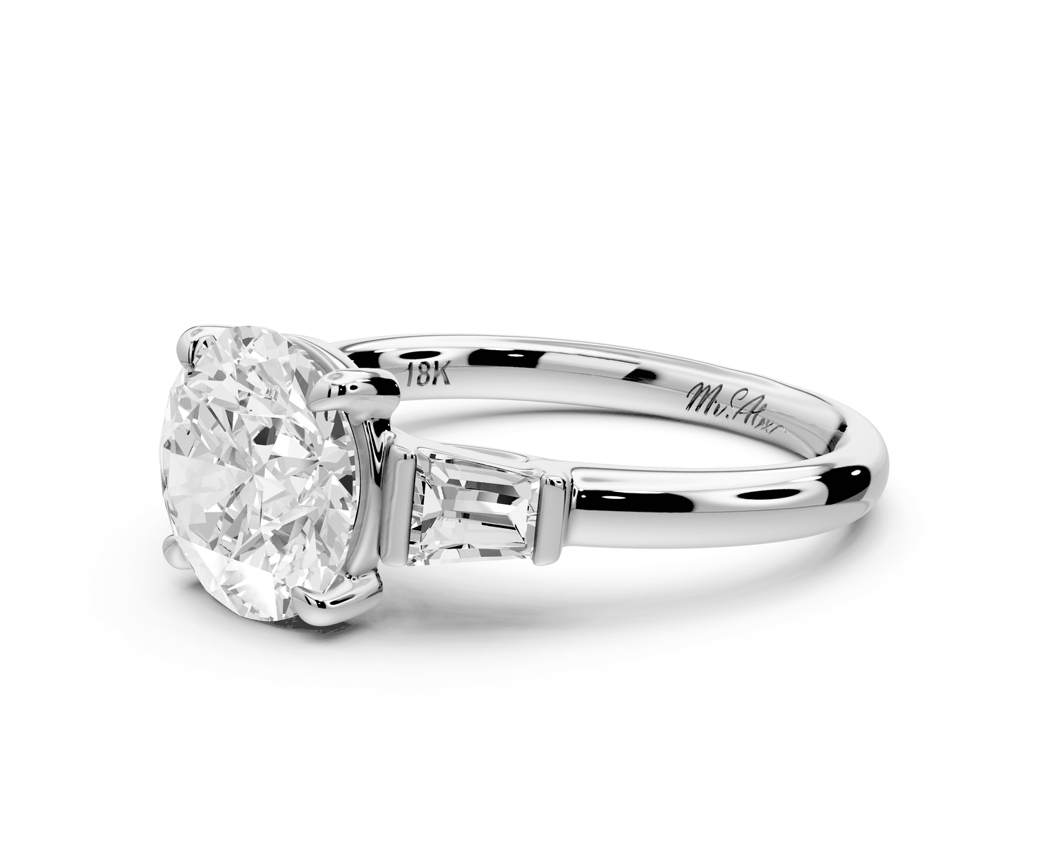 Naomi - 2ct 14k white gold round diamond with Tapered Baguettes side stones Engagement Ring - Mr. Alex Jewelry