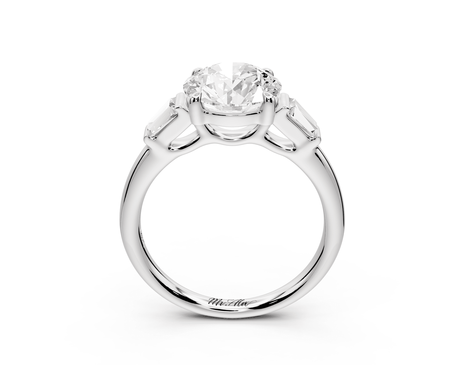 Naomi - 2ct 14k white gold round diamond with Tapered Baguettes side stones Engagement Ring - Mr. Alex Jewelry