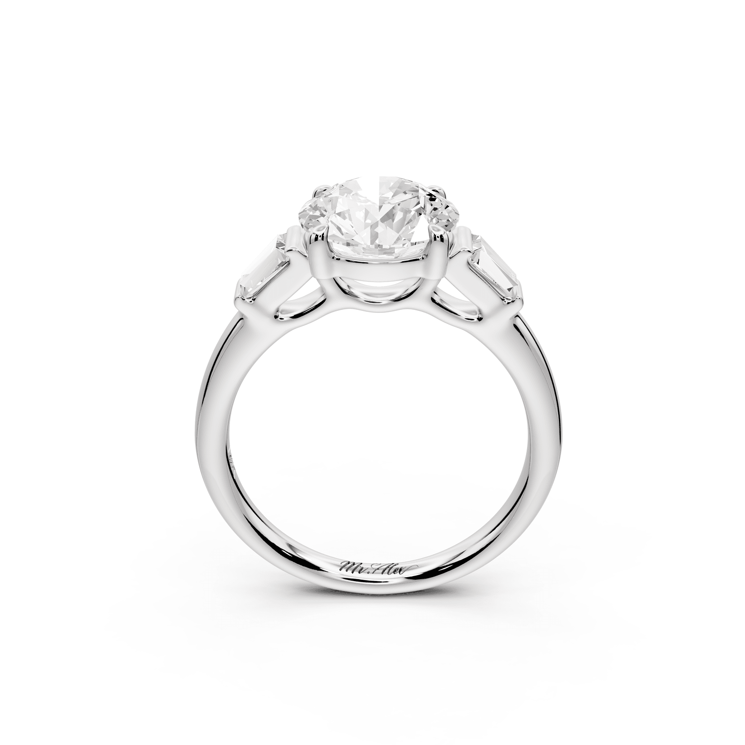 Naomi - 2ct 14k white gold round diamond with Tapered Baguettes side stones Engagement Ring - Mr. Alex Jewelry