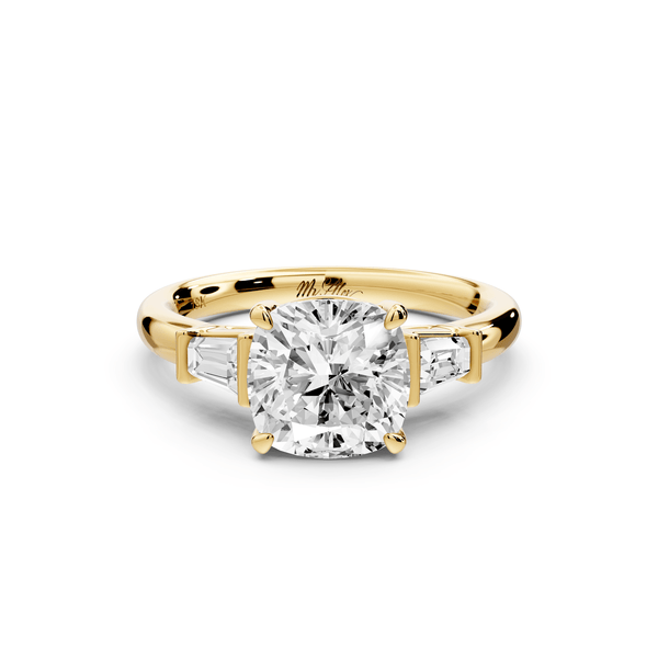 Naomi - 2ct 14k yellow gold cushion diamond with Tapered Baguettes side stones Engagement Ring - Mr. Alex Jewelry