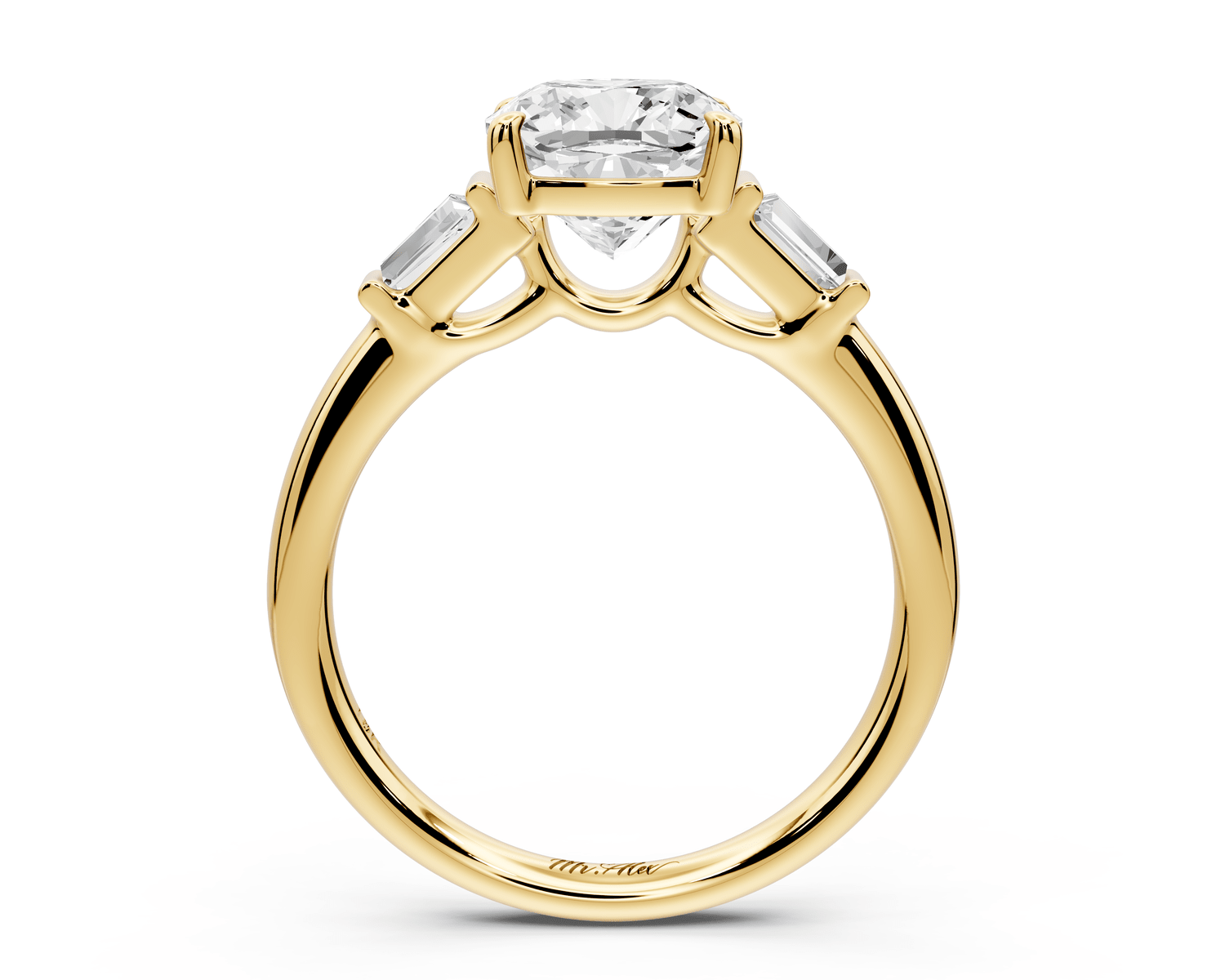 Naomi - 2ct 14k yellow gold cushion diamond with Tapered Baguettes side stones Engagement Ring - Mr. Alex Jewelry