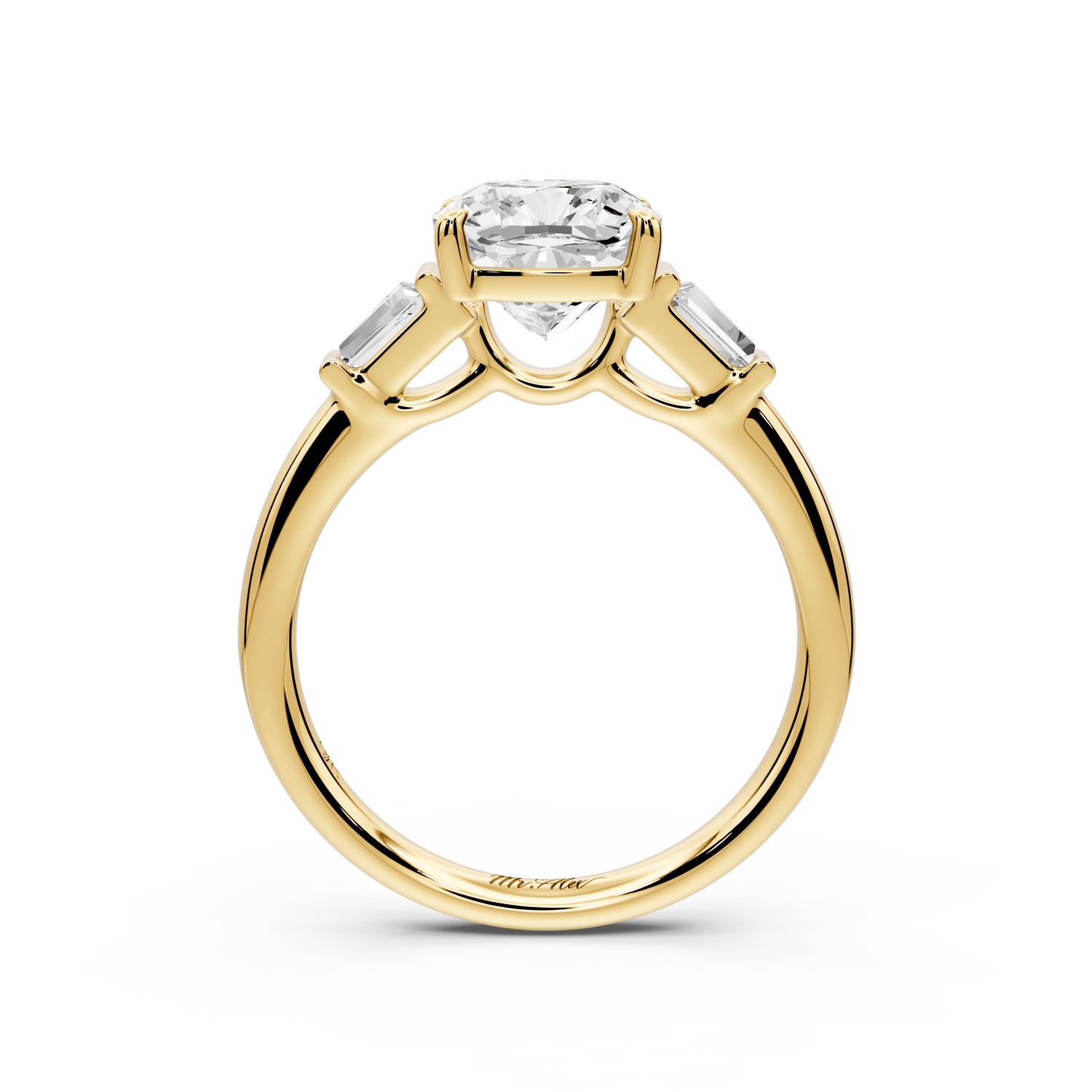 Naomi - 2ct 14k yellow gold cushion diamond with Tapered Baguettes side stones Engagement Ring - Mr. Alex Jewelry