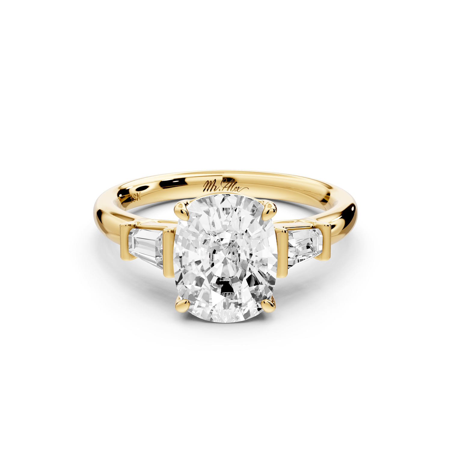 Naomi - 2ct 14k yellow gold ecushion diamond with Tapered Baguettes side stones Engagement Ring - Mr. Alex Jewelry