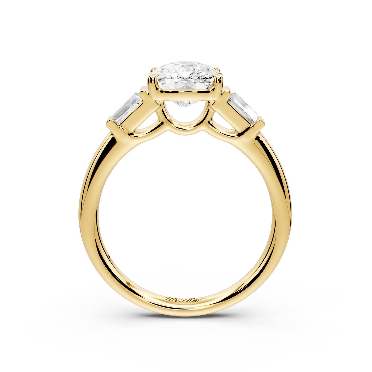 Naomi - 2ct 14k yellow gold ecushion diamond with Tapered Baguettes side stones Engagement Ring - Mr. Alex Jewelry