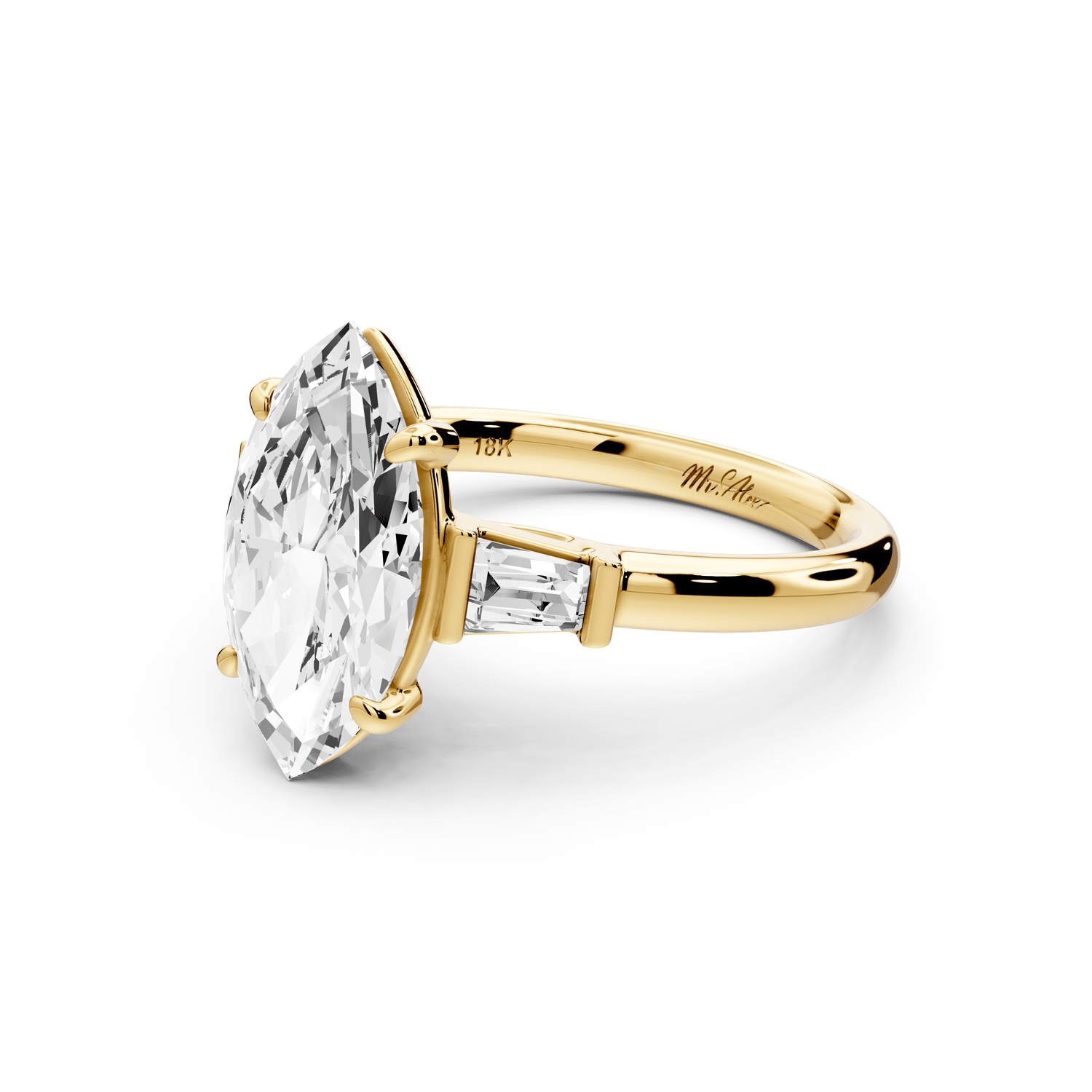 Naomi - 2ct 14k yellow gold marquise diamond with Tapered Baguettes side stones Engagement Ring - Mr. Alex Jewelry