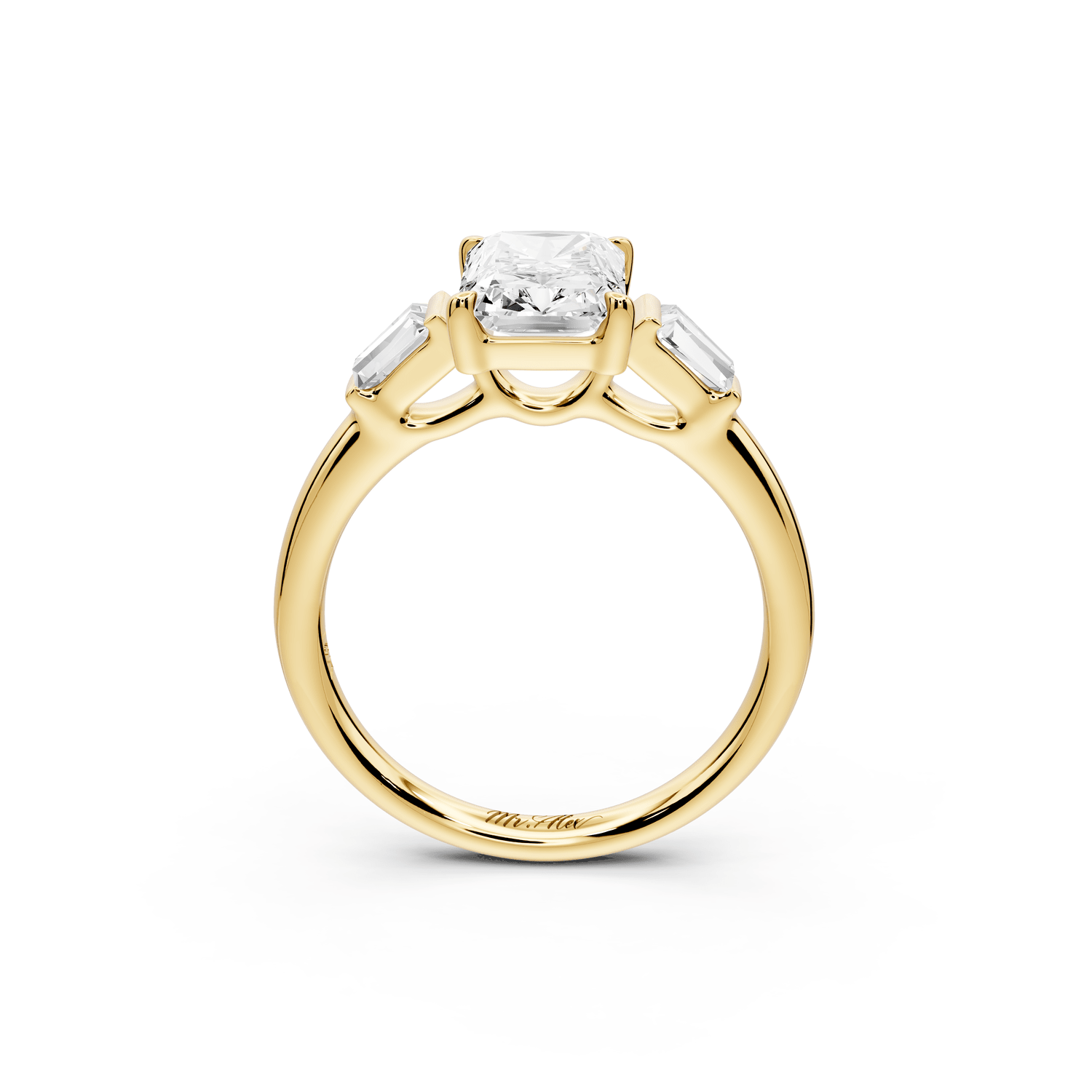 Naomi - 2ct 14k yellow gold radiant diamond with Tapered Baguettes side stones Engagement Ring - Mr. Alex Jewelry