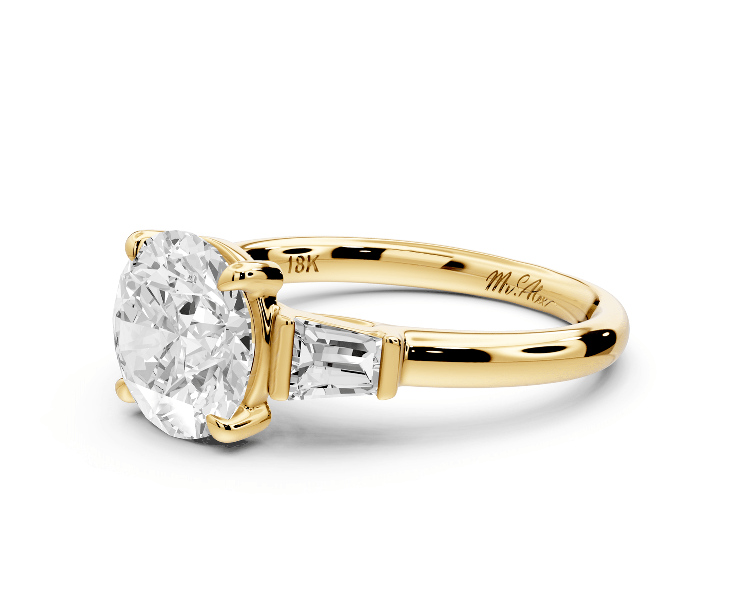 Naomi - 2ct 14k yellow gold round diamond with Tapered Baguettes side stones Engagement Ring - Mr. Alex Jewelry