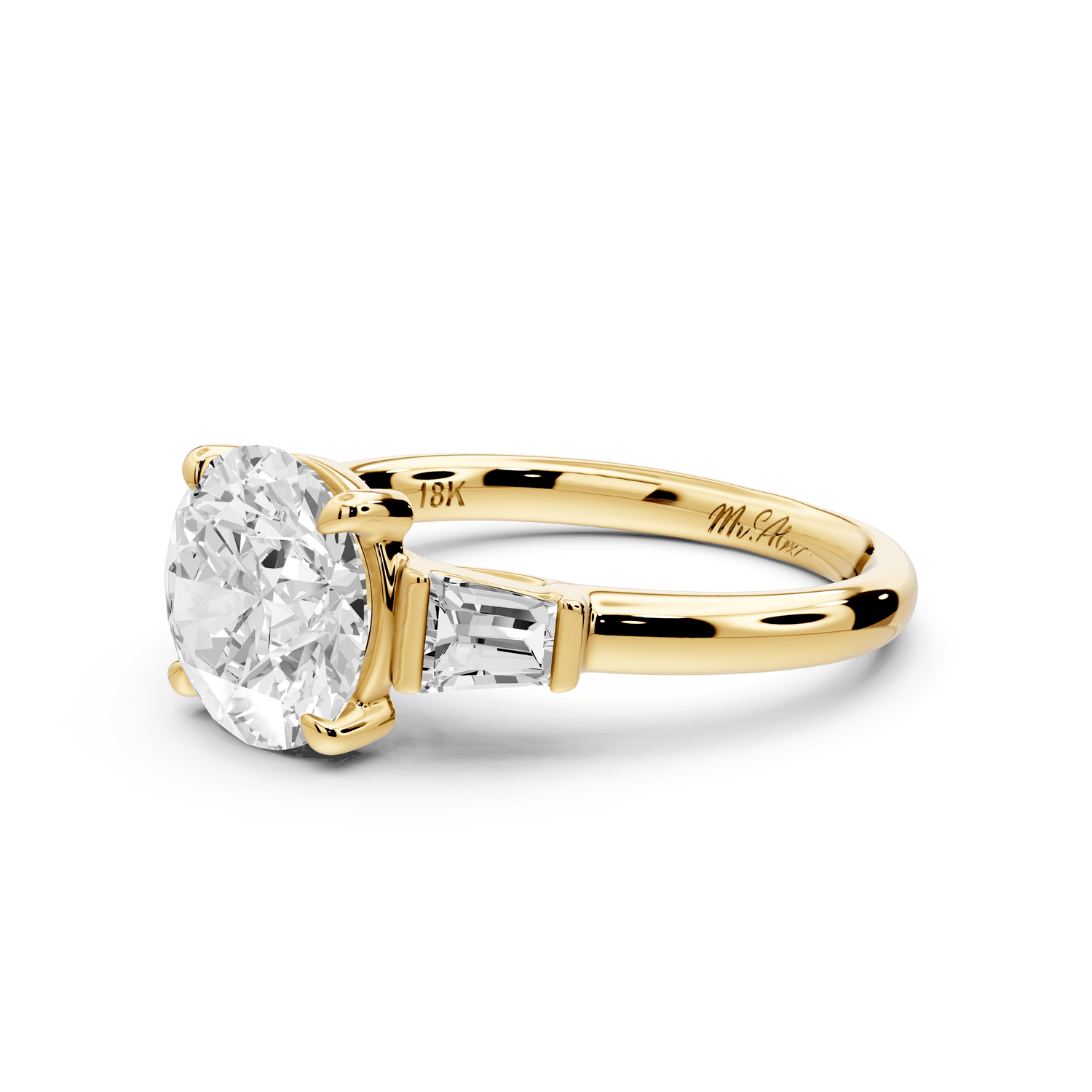 Naomi - 2ct 14k yellow gold round diamond with Tapered Baguettes side stones Engagement Ring - Mr. Alex Jewelry