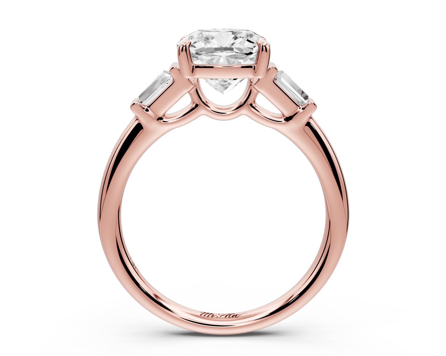 Naomi - 2ct 18k rose gold cushion diamond with Tapered Baguettes side stones Engagement Ring - Mr. Alex Jewelry
