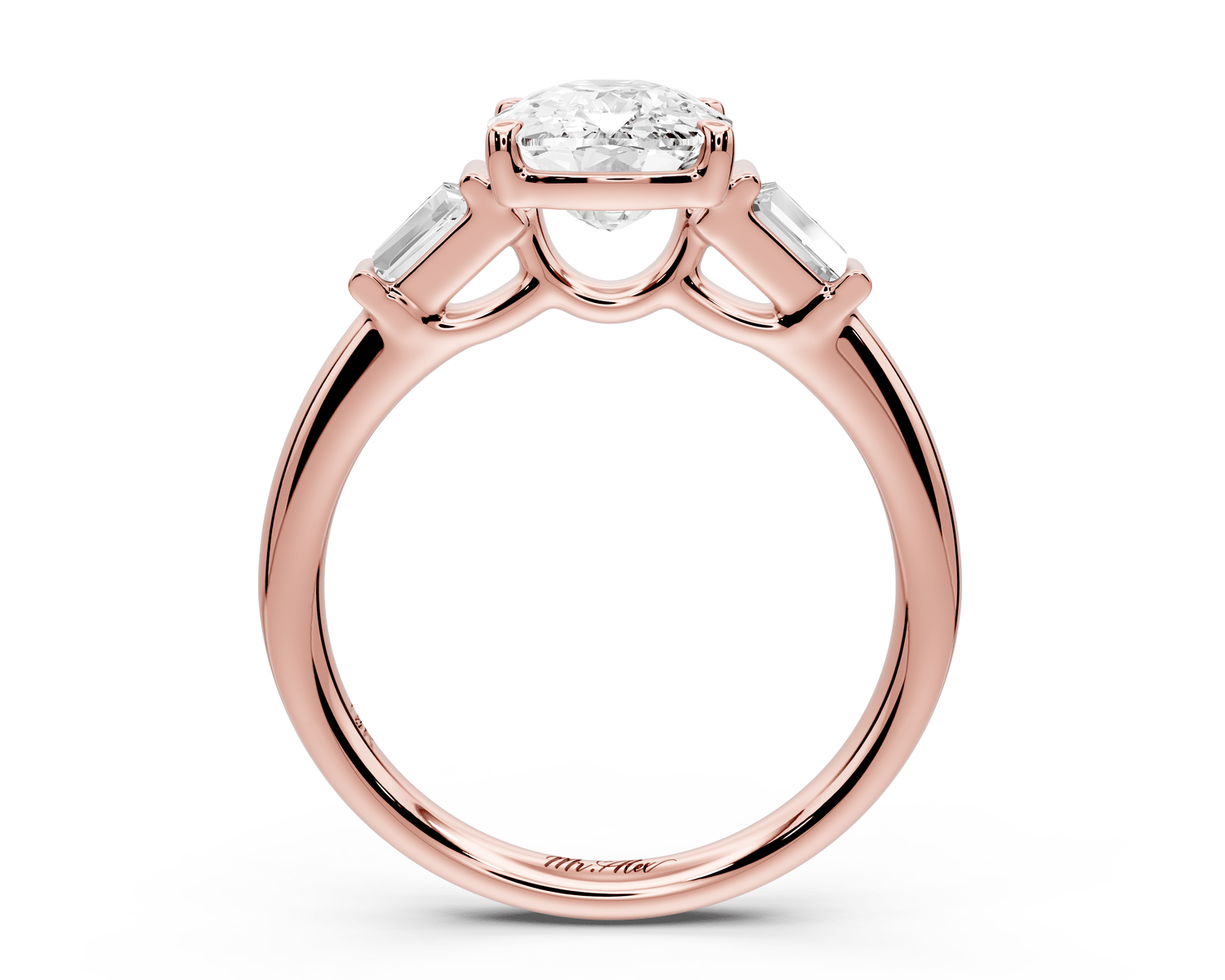 Naomi - 2ct 18k rose gold ecushion diamond with Tapered Baguettes side stones Engagement Ring - Mr. Alex Jewelry