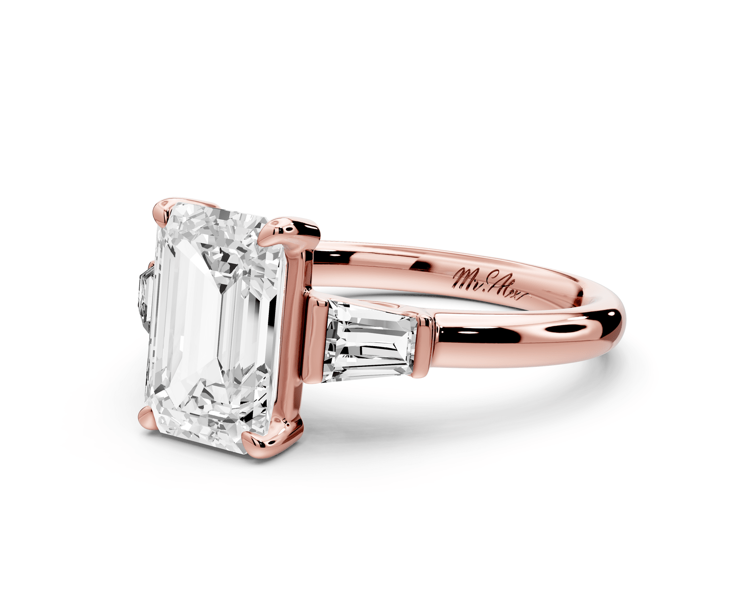 Naomi - 2ct 18k rose gold emerald diamond with Tapered Baguettes side stones Engagement Ring - Mr. Alex Jewelry