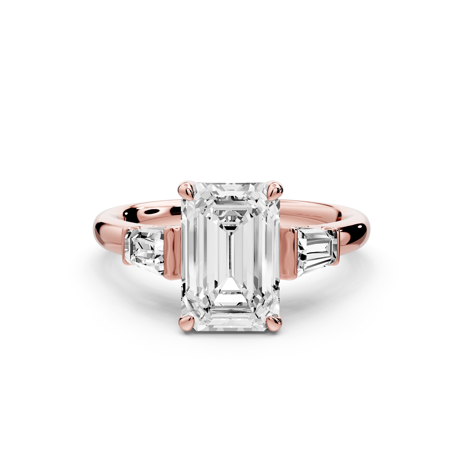 Naomi - 2ct 18k rose gold emerald diamond with Tapered Baguettes side stones Engagement Ring - Mr. Alex Jewelry