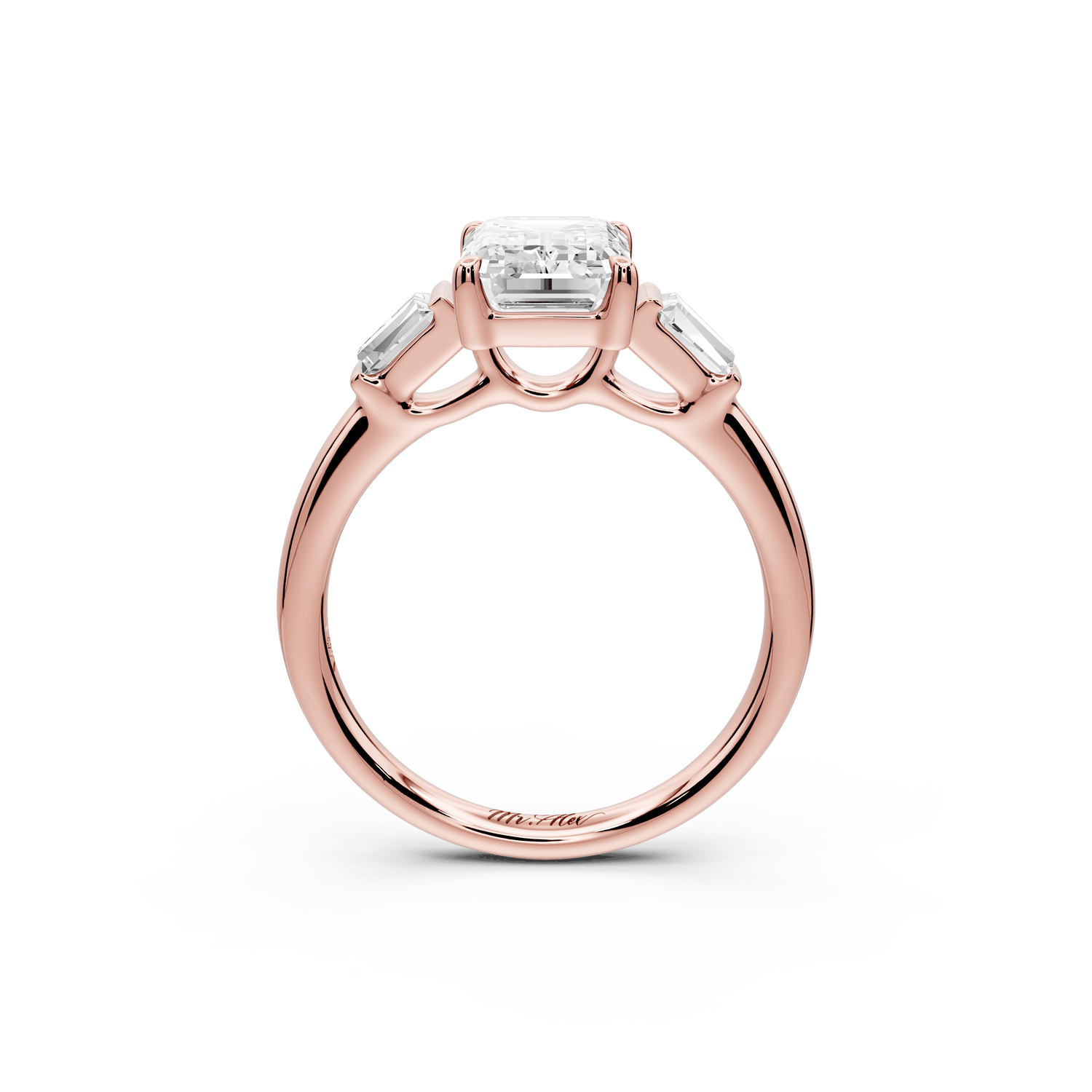 Naomi - 2ct 18k rose gold emerald diamond with Tapered Baguettes side stones Engagement Ring - Mr. Alex Jewelry