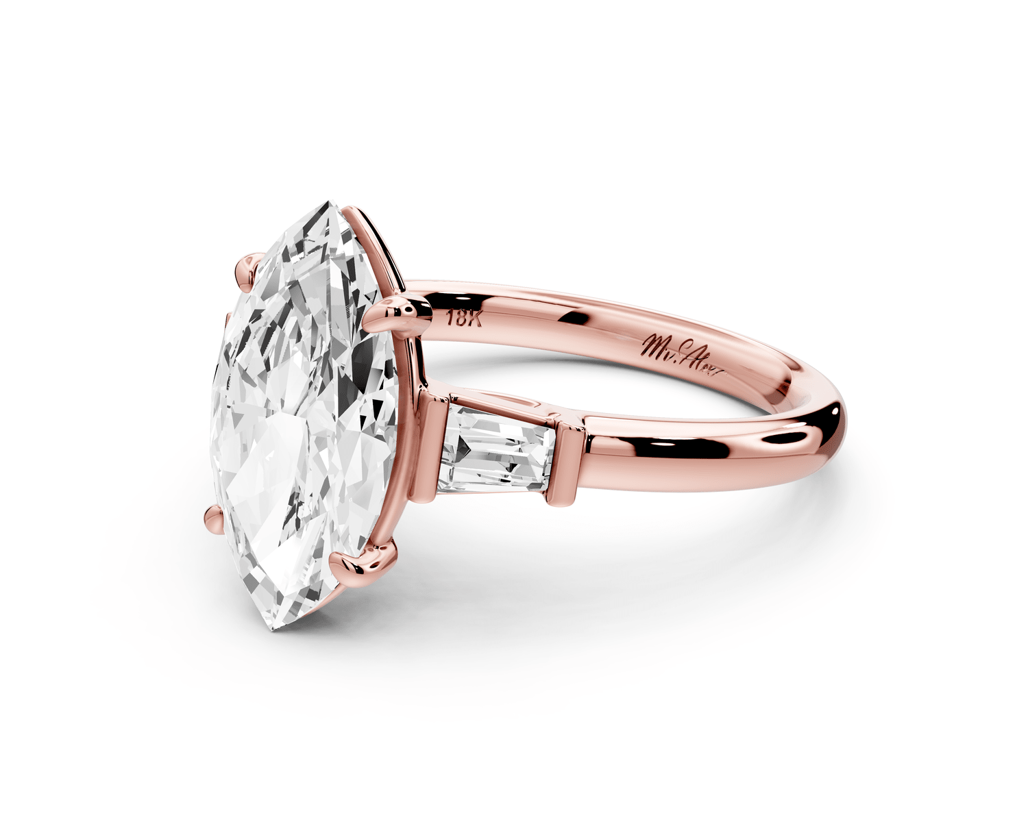 Naomi - 2ct 18k rose gold marquise diamond with Tapered Baguettes side stones Engagement Ring - Mr. Alex Jewelry