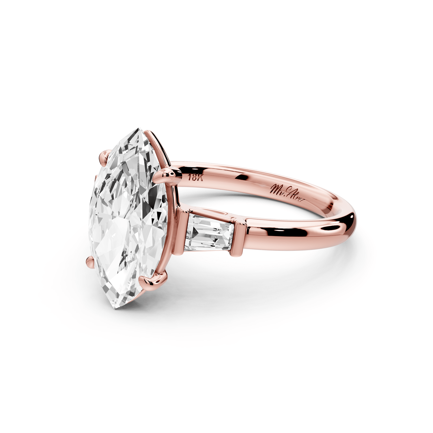Naomi - 2ct 18k rose gold marquise diamond with Tapered Baguettes side stones Engagement Ring - Mr. Alex Jewelry