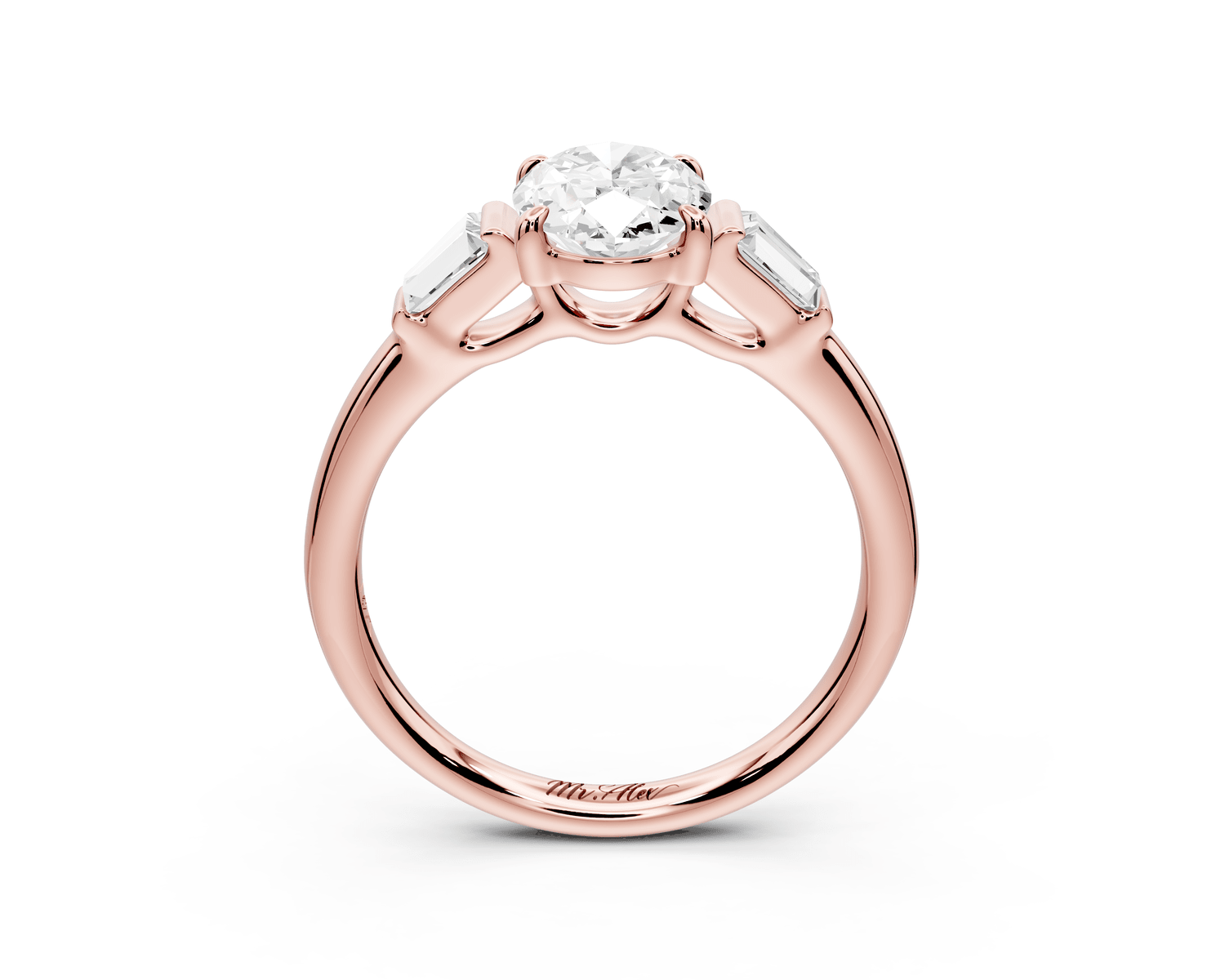 Naomi - 2ct 18k rose gold oval diamond with Tapered Baguettes side stones Engagement Ring - Mr. Alex Jewelry