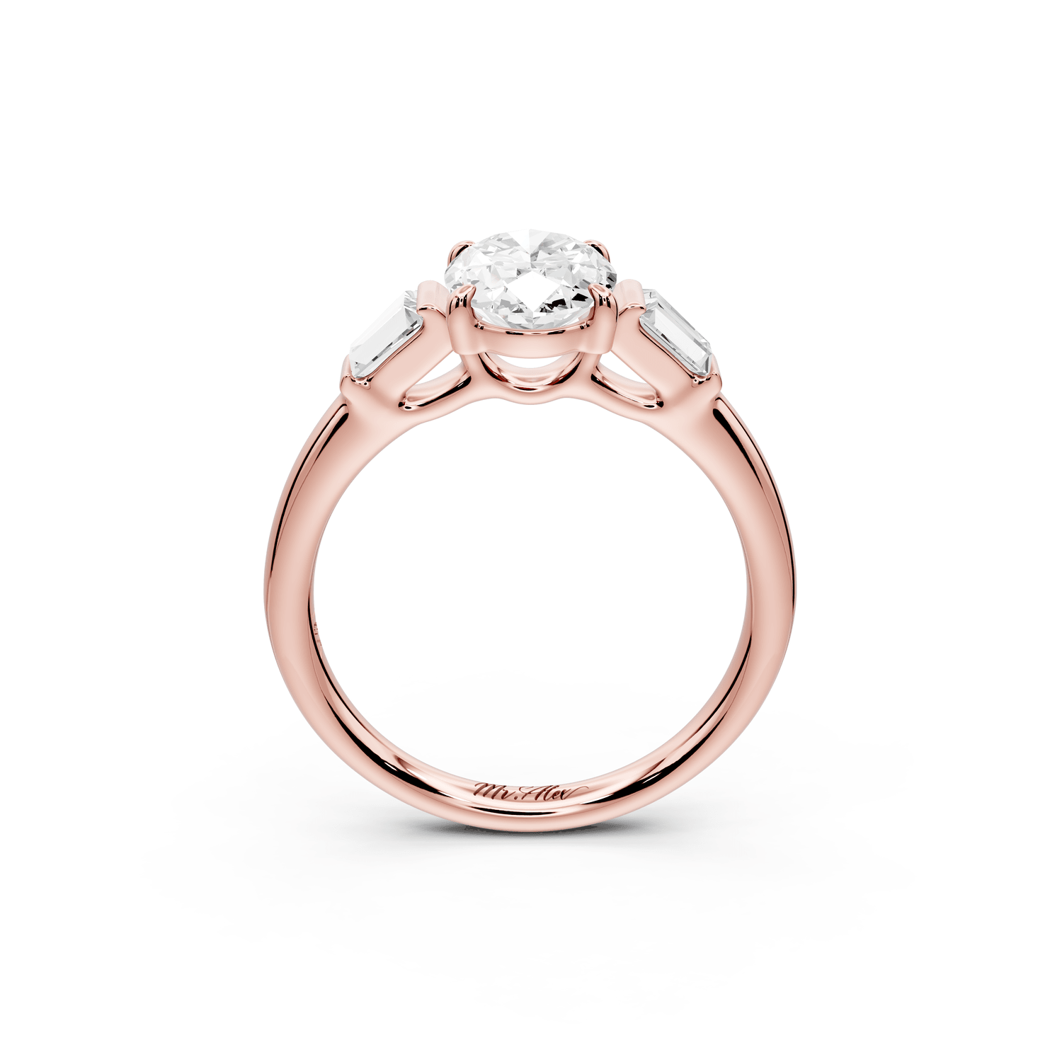 Naomi - 2ct 18k rose gold oval diamond with Tapered Baguettes side stones Engagement Ring - Mr. Alex Jewelry