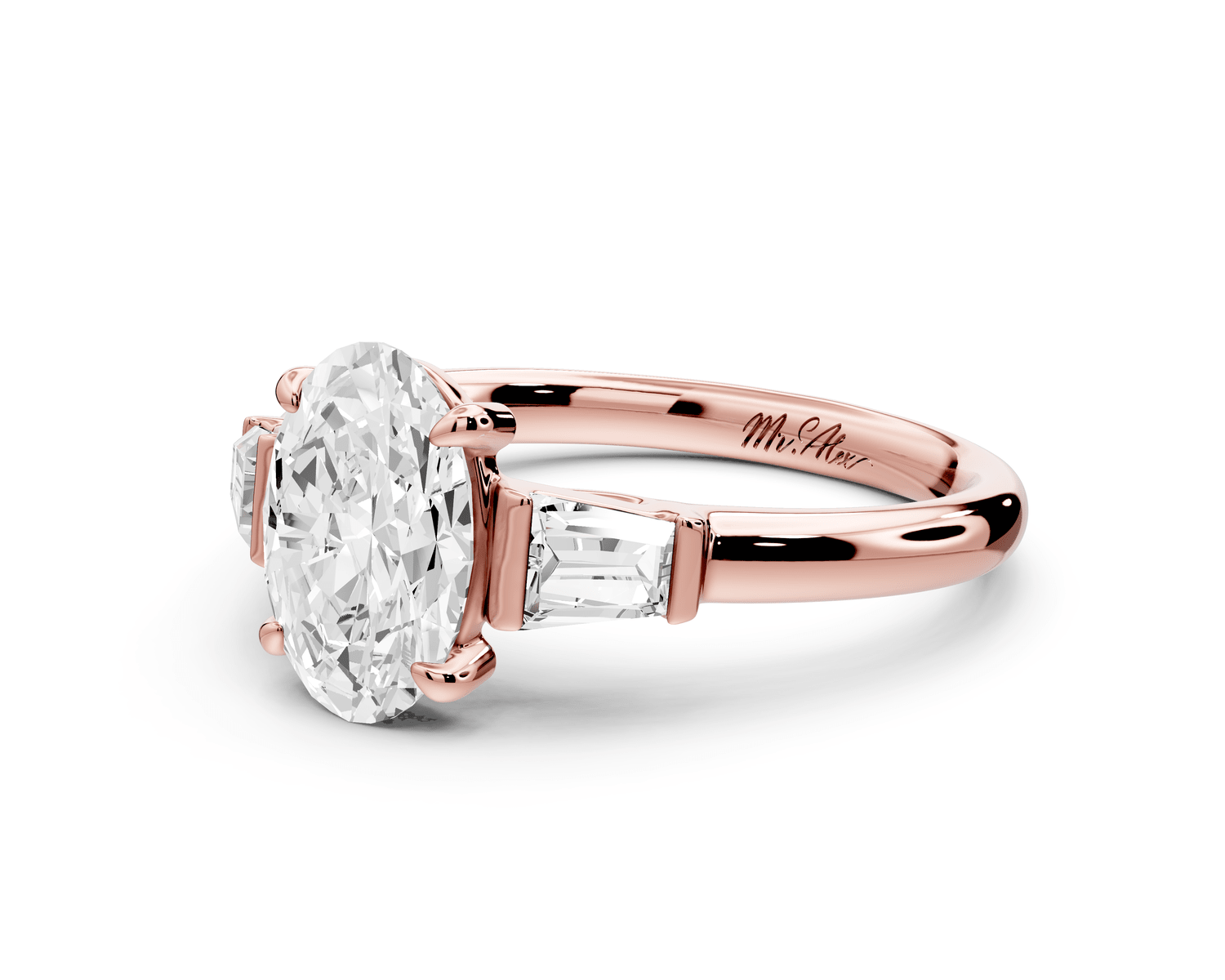 Naomi - 2ct 18k rose gold oval diamond with Tapered Baguettes side stones Engagement Ring - Mr. Alex Jewelry