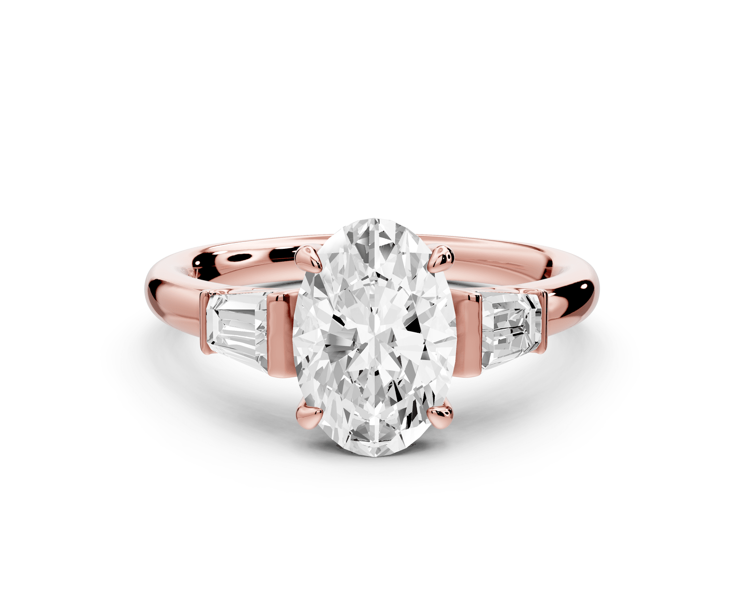 Naomi - 2ct 18k rose gold oval diamond with Tapered Baguettes side stones Engagement Ring - Mr. Alex Jewelry