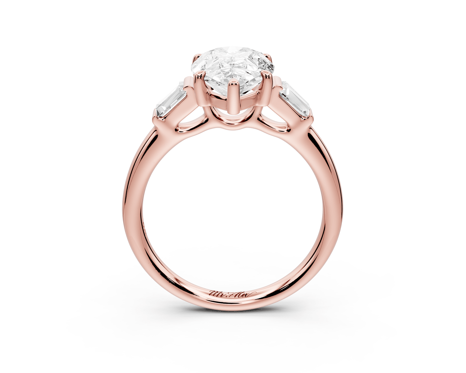 Naomi - 2ct 18k rose gold pear diamond with Tapered Baguettes side stones Engagement Ring - Mr. Alex Jewelry