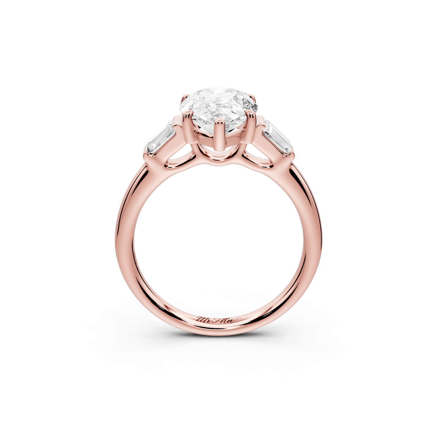 Naomi - 2ct 18k rose gold pear diamond with Tapered Baguettes side stones Engagement Ring - Mr. Alex Jewelry
