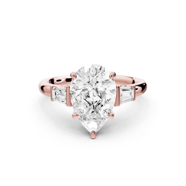 Naomi - 2ct 18k rose gold pear diamond with Tapered Baguettes side stones Engagement Ring - Mr. Alex Jewelry