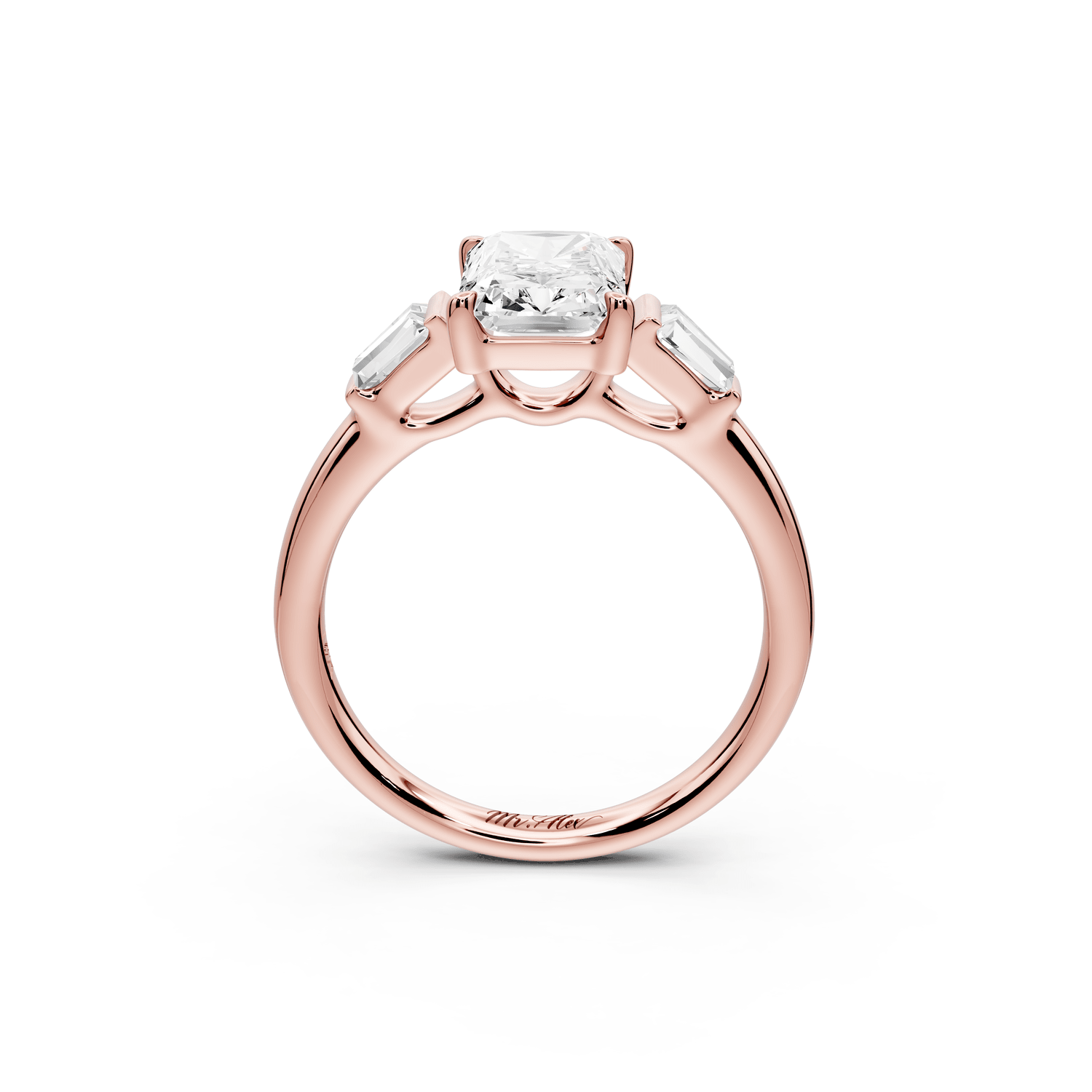 Naomi - 2ct 18k rose gold radiant diamond with Tapered Baguettes side stones Engagement Ring - Mr. Alex Jewelry