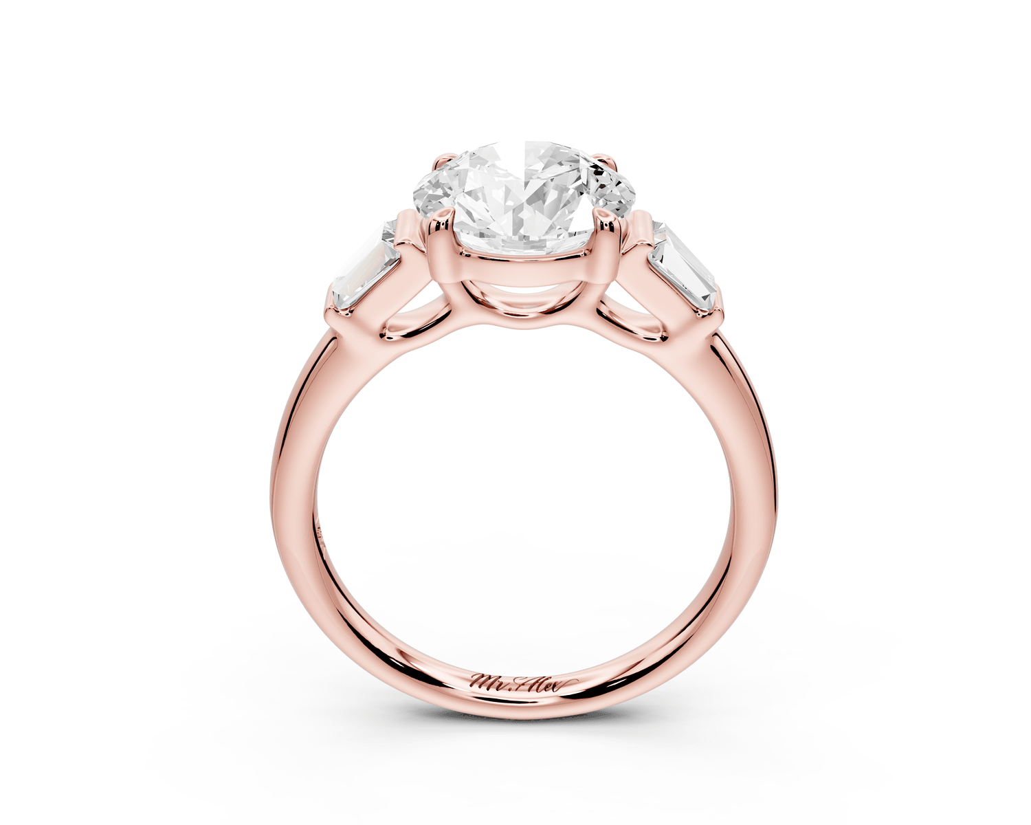 Naomi - 2ct 18k rose gold round diamond with Tapered Baguettes side stones Engagement Ring - Mr. Alex Jewelry