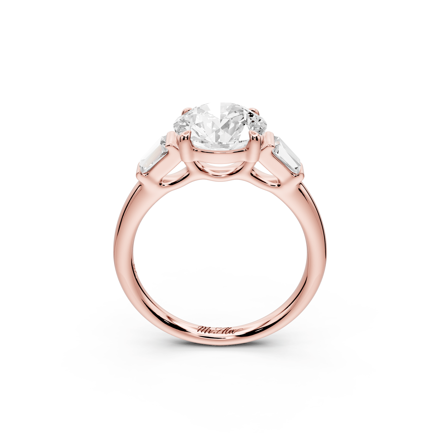Naomi - 2ct 18k rose gold round diamond with Tapered Baguettes side stones Engagement Ring - Mr. Alex Jewelry