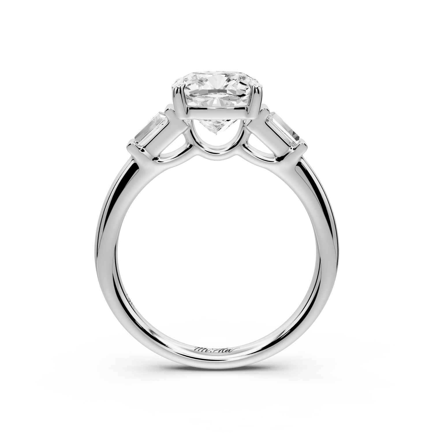 Naomi - 2ct 18k white gold cushion diamond with Tapered Baguettes side stones Engagement Ring - Mr. Alex Jewelry