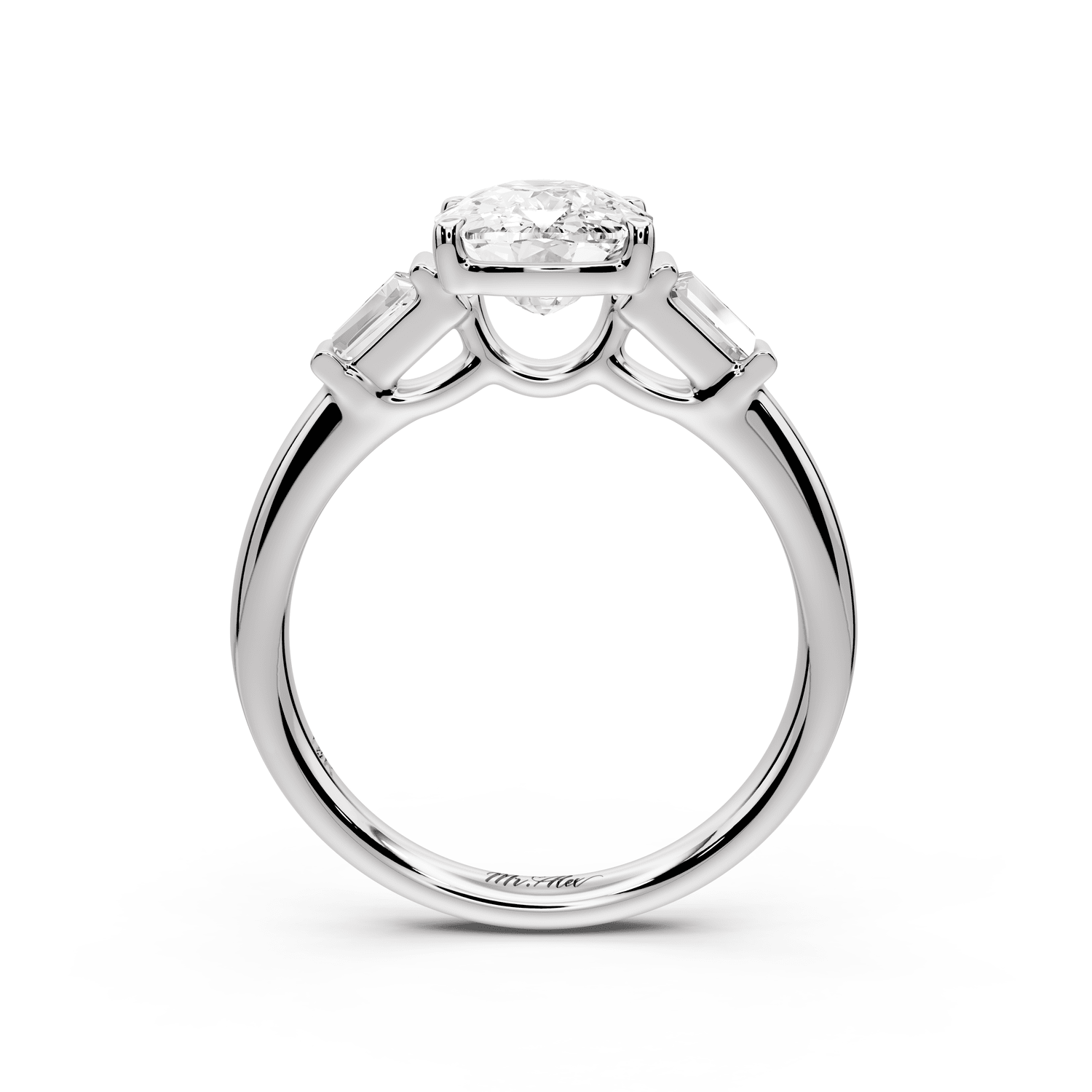 Naomi - 2ct 18k white gold ecushion diamond with Tapered Baguettes side stones Engagement Ring - Mr. Alex Jewelry