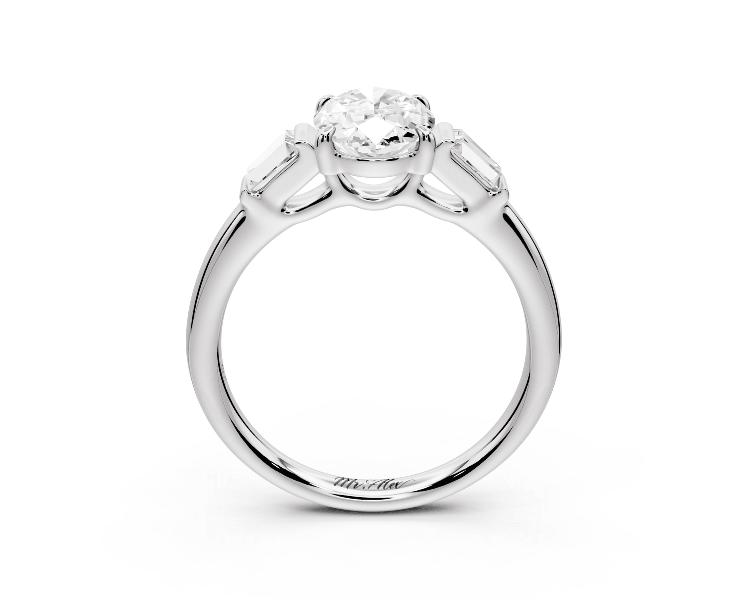 Naomi - 2ct 18k white gold oval diamond with Tapered Baguettes side stones Engagement Ring - Mr. Alex Jewelry