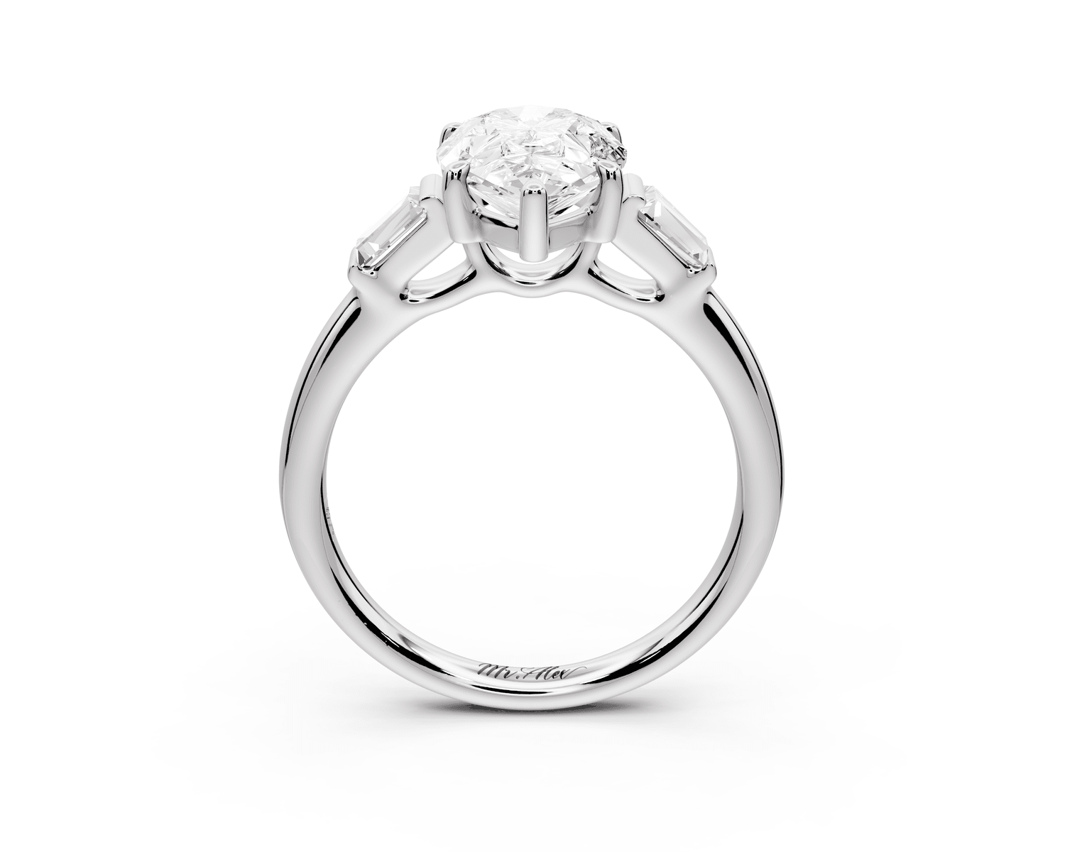 Naomi - 2ct 18k white gold pear diamond with Tapered Baguettes side stones Engagement Ring - Mr. Alex Jewelry